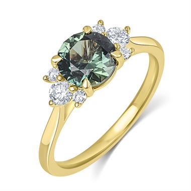 18ct Yellow Gold Teal Sapphire and Diamond Engagement Ring 1.7ct thumbnail