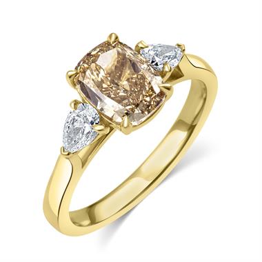 18ct Yellow Gold Cushion Cut Yellow Diamond Three Stone Engagement Ring 2.48ct thumbnail