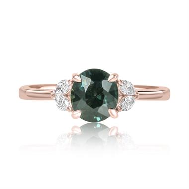 18ct Rose Gold Oval Teal Sapphire and Diamond Engagement Ring thumbnail