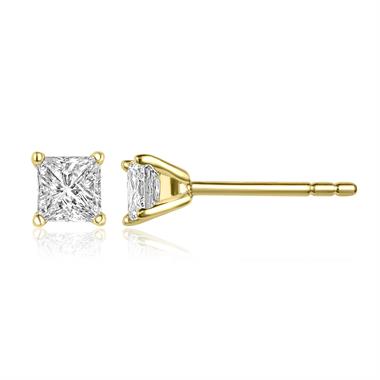 18ct Yellow Gold Princess Cut Diamond Solitaire Stud Earrings 0.50ct thumbnail