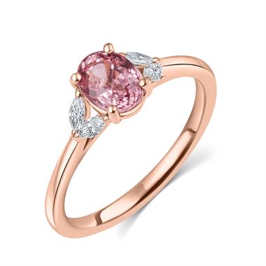18ct Rose Gold Padparadscha Sapphire and Diamond Engagement Ring thumbnail