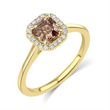18ct Yellow Gold Asscher Cut Cognac Diamond Halo Engagement Ring thumbnail