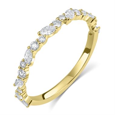 18ct Yellow Gold Marquise and Round Diamond Half Eternity Ring thumbnail 
