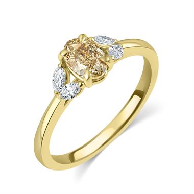 18ct Yellow Gold Oval Cut Champagne Diamond Engagement Ring 0.72ct thumbnail