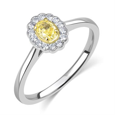 Platinum Oval Cut Yellow Diamond Halo Ring 0.25ct thumbnail