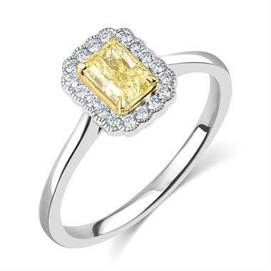 Platinum Radiant Cut Yellow Diamond Halo Ring 0.50ct thumbnail
