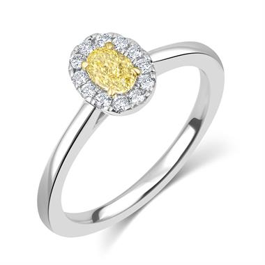 Platinum Oval Cut Yellow Diamond Halo Ring 0.34ct thumbnail 