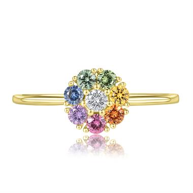Samba 18ct Yellow Gold Rainbow Sapphire Halo Ring thumbnail