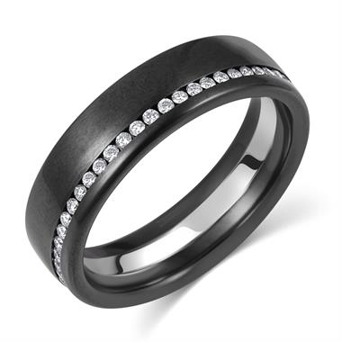 Black Zirconium White Diamond Wedding Ring thumbnail 