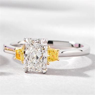 Platinum Radiant and Yellow Fancy Cut Diamond Three Stone Engagement Ring 1.27ct thumbnail