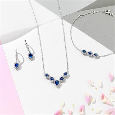 Camellia 18ct White Gold Pear Cluster Sapphire and Diamond Drop Earrings thumbnail