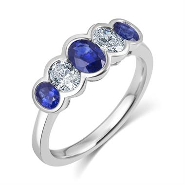 Platinum Five Stone Oval Sapphire and Diamond Ring thumbnail 