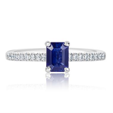 Platinum Emerald Cut Sapphire and Diamond Engagement Ring thumbnail