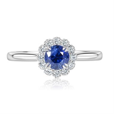 Platinum Vintage Inspired Round Sapphire Halo Ring   thumbnail