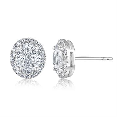 18ct White Gold Oval Illusion Set Diamond Earrings thumbnail 