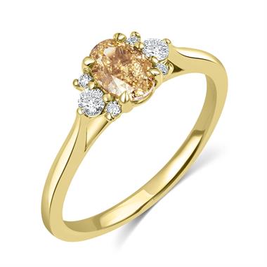 18ct Yellow Gold Oval Champagne Diamond Engagement Ring thumbnail 