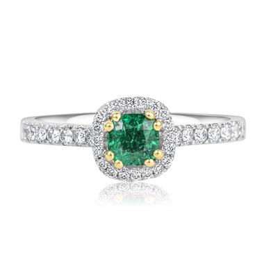 Platinum Cushion Emerald and Diamond Halo Ring thumbnail