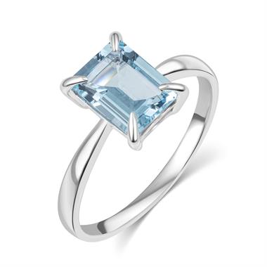 18ct White Gold Emerald Cut Blue Topaz Ring thumbnail