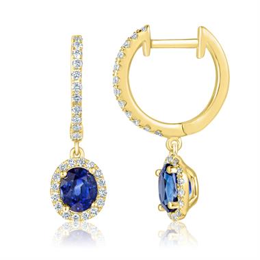 18ct Yellow Gold Oval Sapphire and Diamond Drop Earrings thumbnail