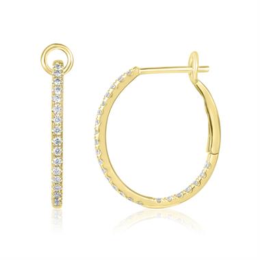 18ct Yellow Gold Diamond Set Oval Hoop Earrings thumbnail 