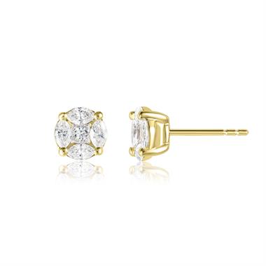 18ct Yellow Gold Round Illusion Set Diamond Earrings thumbnail
