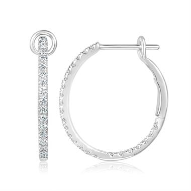18ct White Gold Diamond Set Oval Hoop Earrings thumbnail 