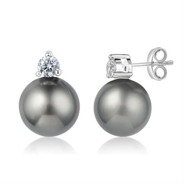 18ct White Gold Tahiti Pearl and Diamond Earrings thumbnail