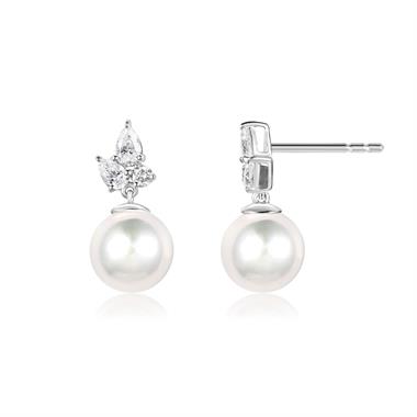 18ct White Gold Pearl and Mixed Diamond Earrings thumbnail 