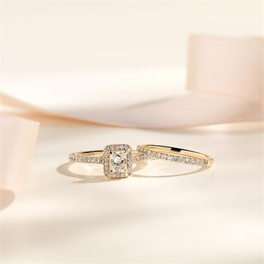 18ct Yellow Gold Radiant Cut Diamond Halo Engagement Ring 0.50ct thumbnail