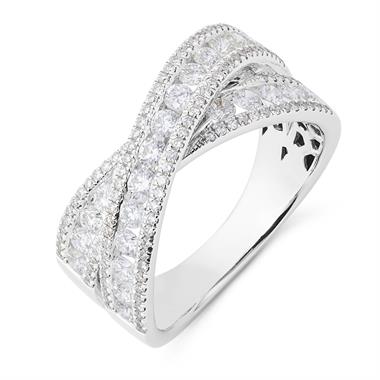 18ct White Gold Crossover Design Diamond Dress Ring 1.16ct thumbnail 