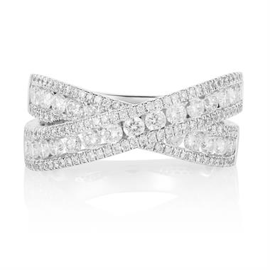 18ct White Gold Crossover Design Diamond Dress Ring 1.16ct thumbnail