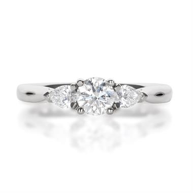 Platinum Round and Pear Shape Diamond Three Stone Engagement Ring 0.76ct thumbnail