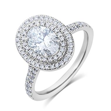 Platinum Oval Diamond Double Halo Engagement Ring 1.50ct thumbnail 