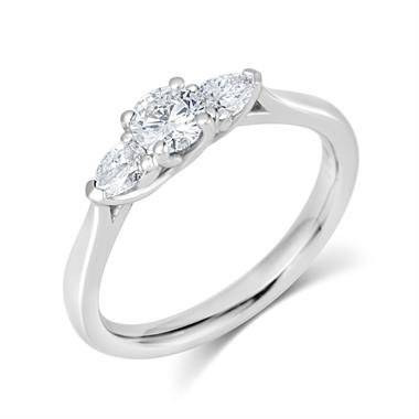 Platinum Round and Pear Shape Diamond Three Stone Engagement Ring 0.62ct thumbnail 