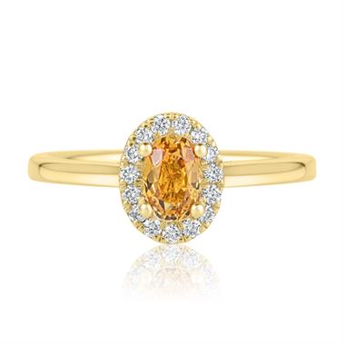 18ct Yellow Gold Oval Yellow Sapphire and Diamond Halo Engagement Ring thumbnail