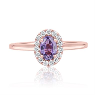 18ct Rose Gold Oval Violet Sapphire and Diamond Halo Engagement Ring thumbnail