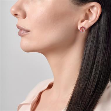 Enigma 18ct Rose Gold Ruby, Pink Sapphire and Diamond Stud Earrings thumbnail