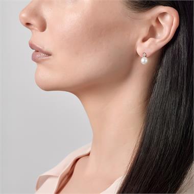 18ct White Gold Freshwater Pearl and Diamond Drop Earrings thumbnail