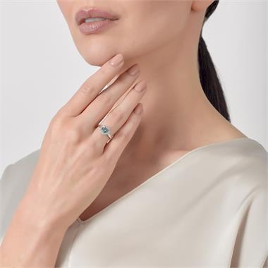 Camellia 18ct White Gold Blue Topaz and Diamond Halo Dress Ring  thumbnail