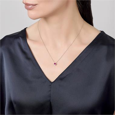 Camellia 18ct White Gold Ruby and Diamond Halo Necklace thumbnail