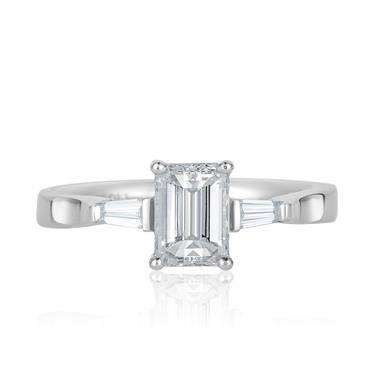 Platinum Emerald Cut and Baguette Cut Diamond Three Stone Engagement Ring 1.22ct thumbnail
