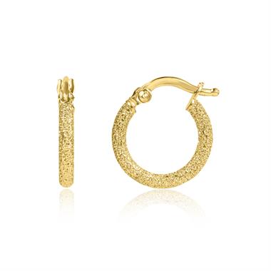 18ct Yellow Gold Shimmer Finish Hoop Earrings 14mm thumbnail