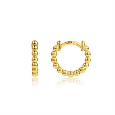 18ct Yellow Gold Beaded Huggie Hoop Earrings thumbnail 