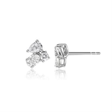 18ct White Gold Mixed Cut Diamond Cluster Earrings thumbnail