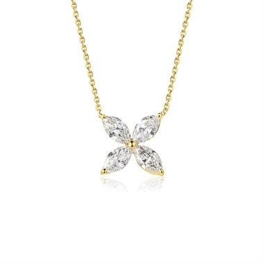 18ct Yellow Gold Marquise Diamond Flower Necklace thumbnail