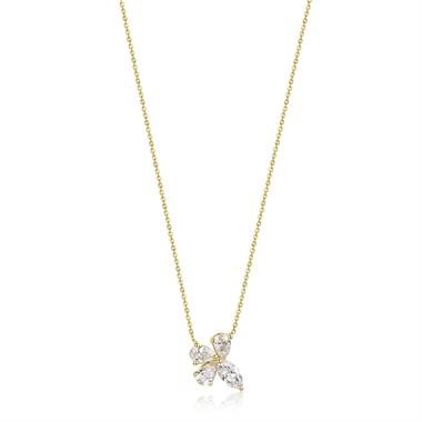 18ct Yellow Gold Mixed Cut Diamond Flower Necklace thumbnail