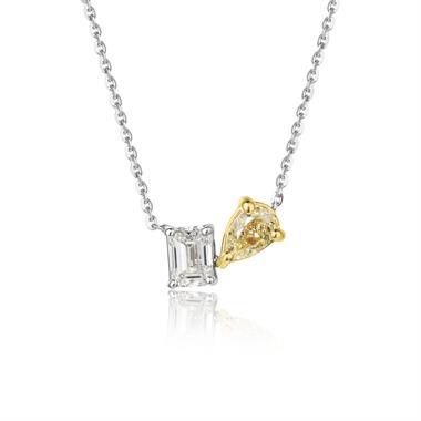 18ct White Gold Toi et Moi Diamond and Yellow Diamond Necklace  thumbnail