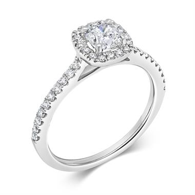Platinum Cushion Cut Diamond Halo Engagement Ring 0.95ct thumbnail