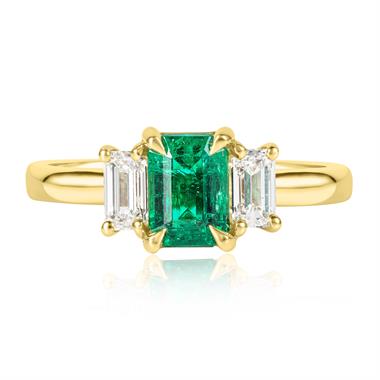 18ct Yellow Gold Emerald and Diamond Three Stone Ring thumbnail