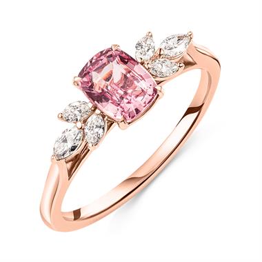 18ct Rose Gold Cushion Padparadscha Sapphire and Diamond Ring thumbnail